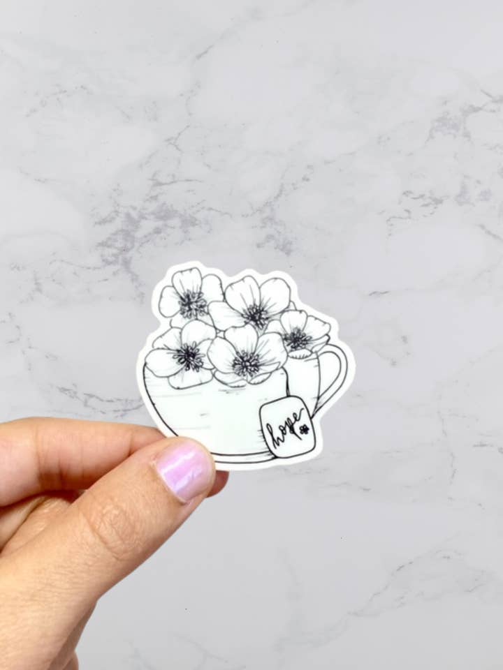 Autocollant Buttercups in a Cup, vinyle imperméable pour la vente par Karen B Creations