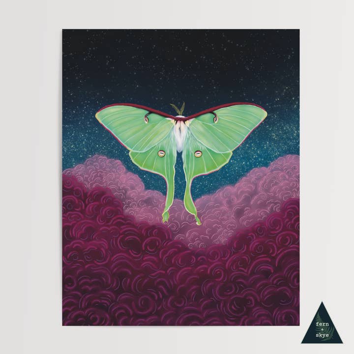 Luna Moth Ascends Art Print for wholesale by Fern and Skye