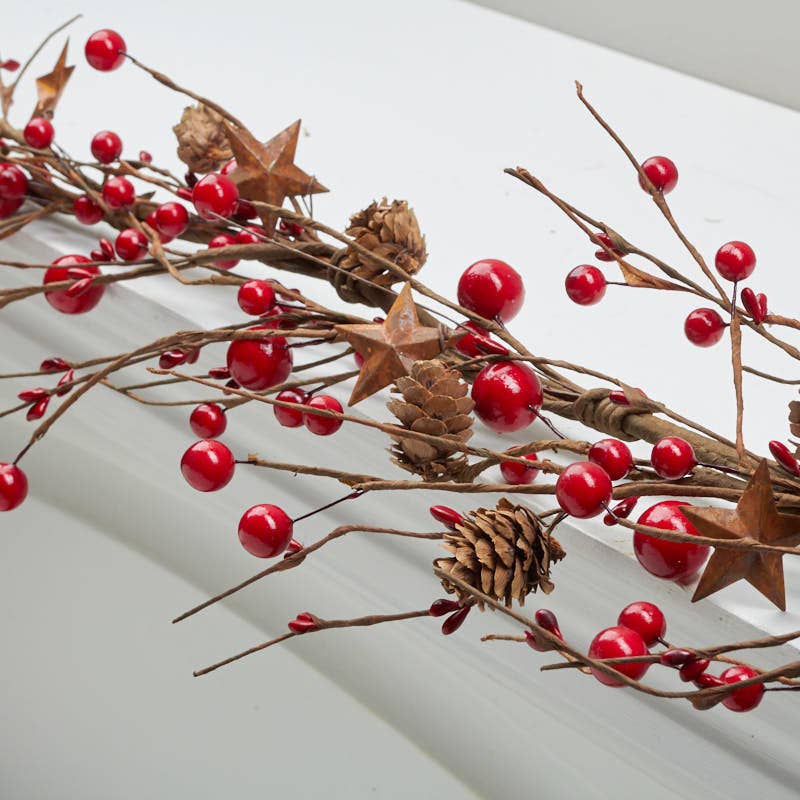 Factory Direct Craft - Wholesale Artificial Flowers - Red Pip Berry and Rusty Tin Star - Select Pick or Garland 0