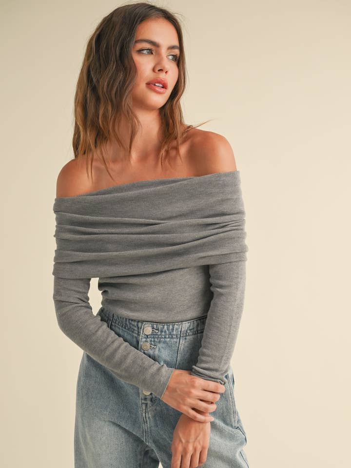 MIOU MUSE - Wholesale Knit Sweater - Women's - T3892 OFF SHOULDER SWEATER TOP