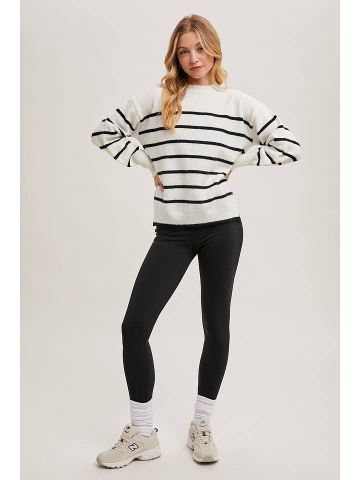 Bluivy - Wholesale Knit Sweater - Women's - STRIPED SIDE SLIT KNIT SWEATER PULLOVER6