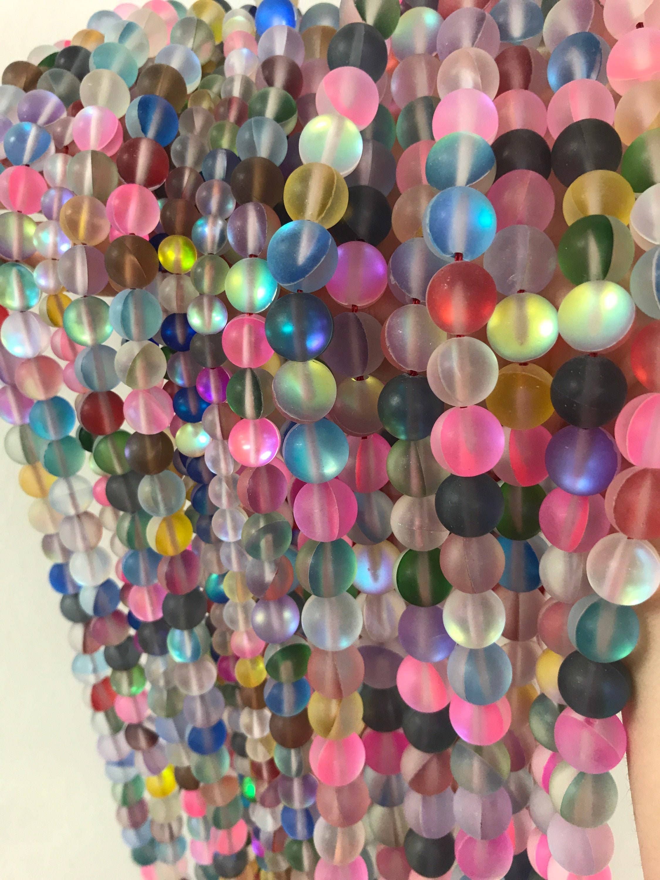 The Bead Bazaar - Wholesale Beads - Bright Rainbow Beads, Multi Color Opal Glass Beads, Frosted1