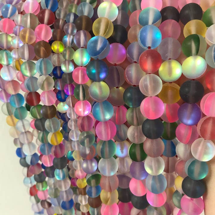 The Bead Bazaar - Wholesale Beads - Bright Rainbow Beads, Multi Color Opal Glass Beads, Frosted1