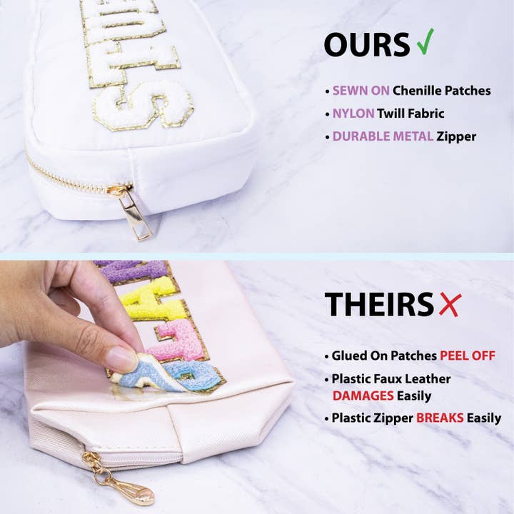 Natalia - Wholesale Makeup/Cosmetic Bag - Preppy Nylon Chenille Letter Travel Makeup Pouch - STUFF7