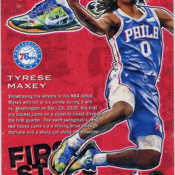 Hollywood Collectibles - Wholesale Sporting Accessories - Tyrese Maxey 2020 - 2021 Panini Court Kings First Steps Ruby Parallel RC #9 148/1491