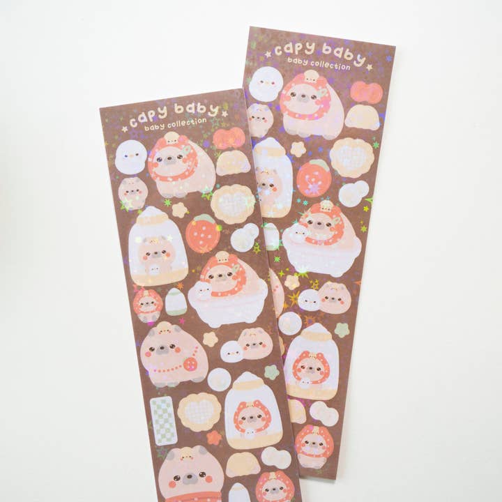 Capy & Chickie Baby Holo Sticker Sheet for wholesale by Notmehmehstudio