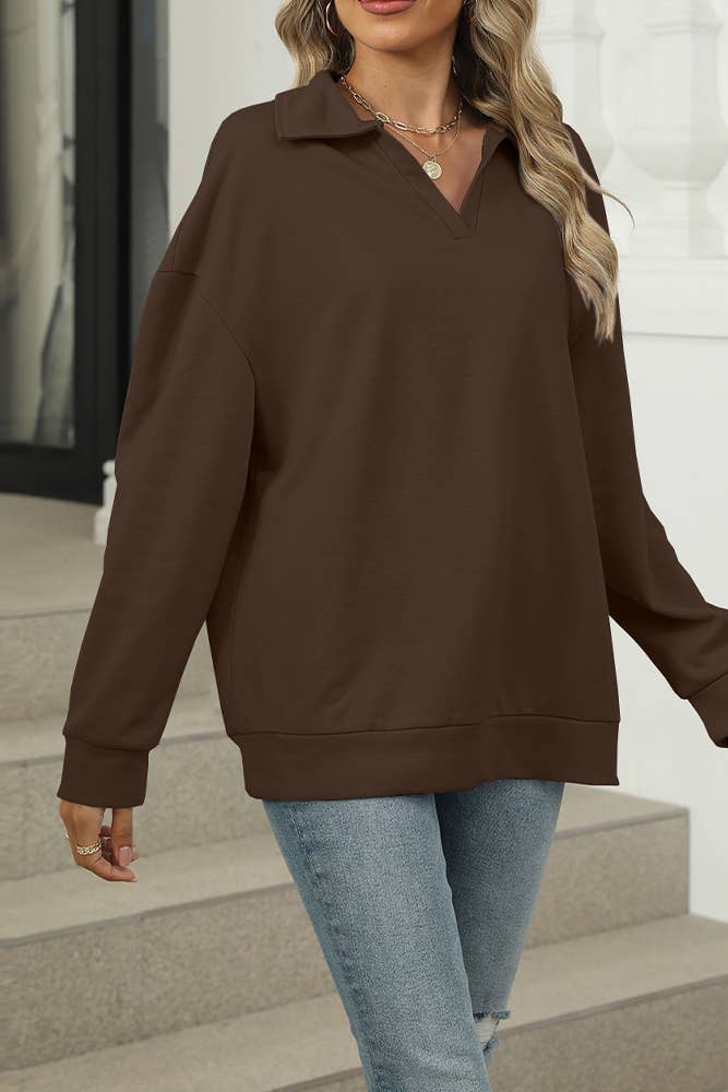 UNISHE – Großhandel Sweatshirt – Damen – Einfarbiges Sweatshirt mit Umlegekragen WZD06314