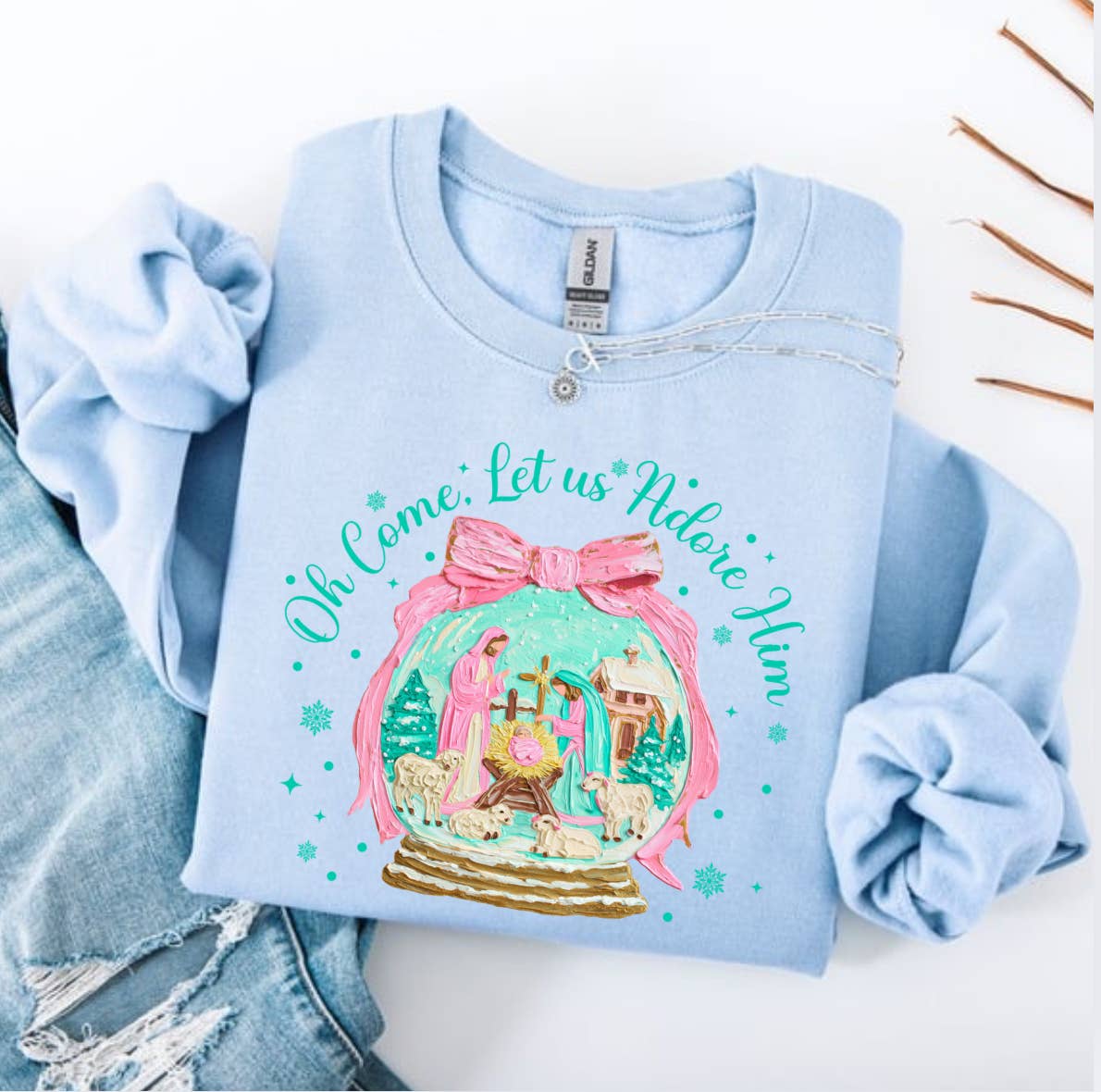 Posh Magnolia Boutique – wholesale Sweatshirt med tryck - Dam – Åh kom låt oss beundra dig preppy jultröja5