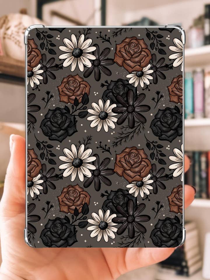 Mörk Blommig Kindle-insats | Dekorativ Kindle-insats | Klar Kindle-fodralinsats | Present till bokälskare | Höstblommig Kindle för wholesale av Hollow Grove Designs
