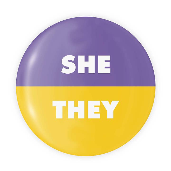 Chapa amarilla/morada de 1,25" Ella/Elles para venta al por mayor de The Little Gay Shop