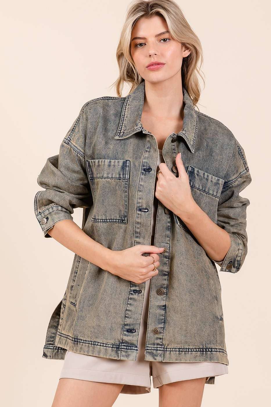 WASHED DENIM OVERSIZED BOXY FIT SHIRT JACKET for wholesale on Faire10