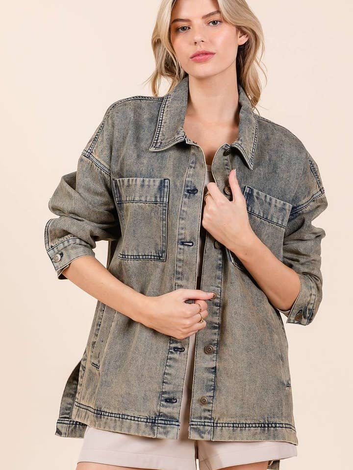 WASHED DENIM OVERSIZED BOXY FIT SHIRT JACKET for wholesale on Faire10