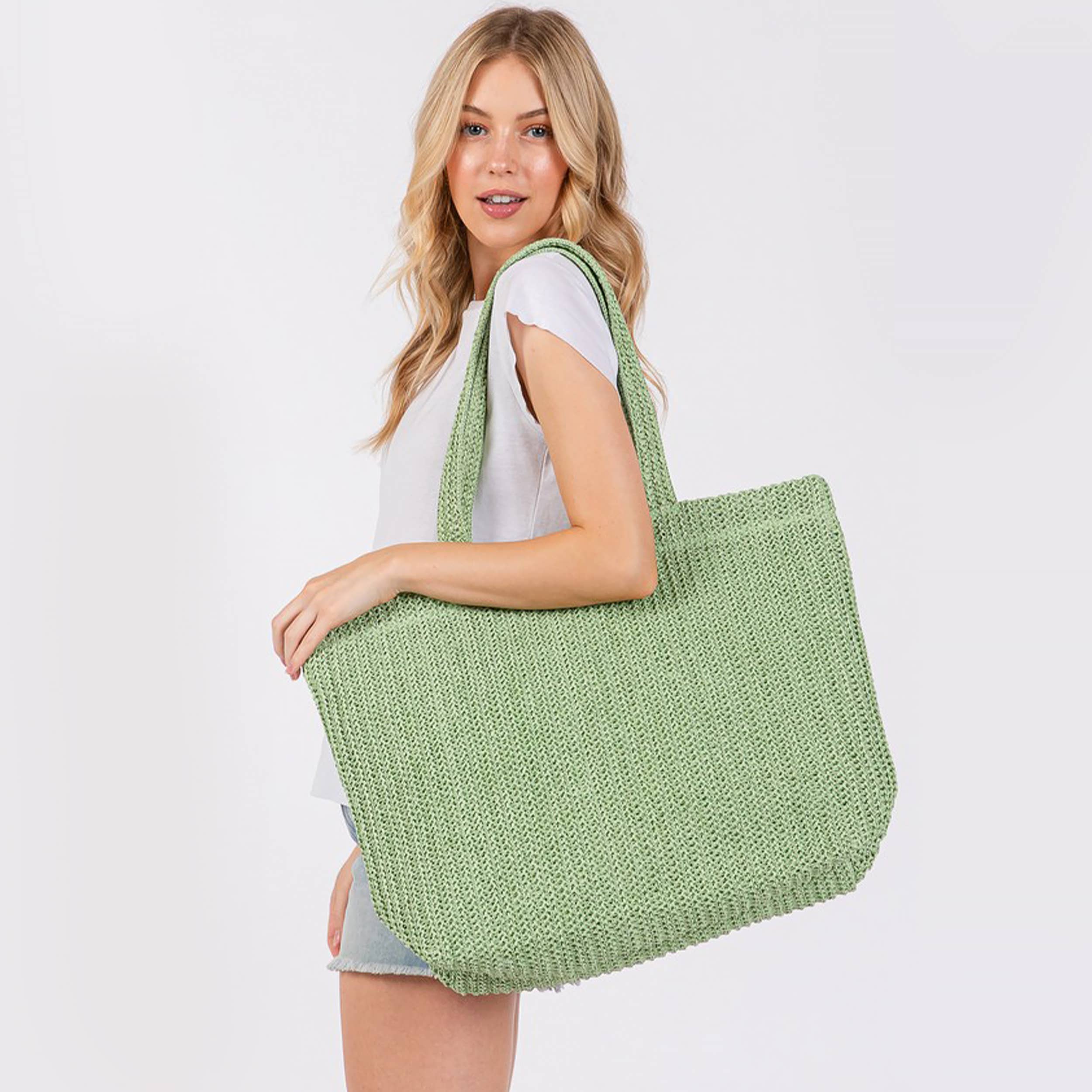 Hana - Wholesale Tote Bag - Women's - Solid Color Crochet Summer Straw Tote Bag11