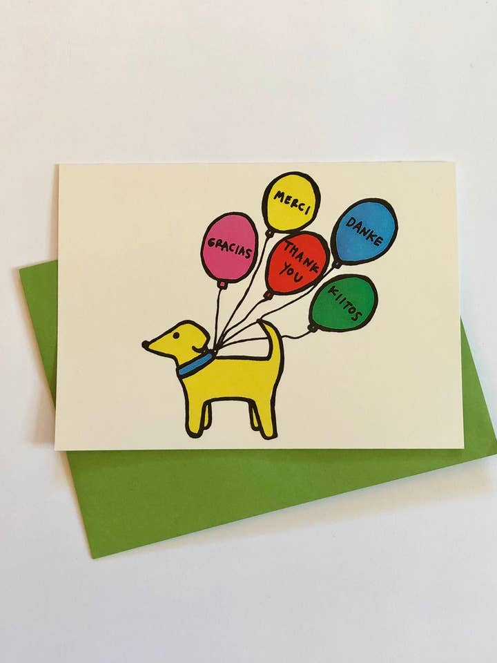 Dog with Balloons, Thank You Card for wholesale by Marigold Paper