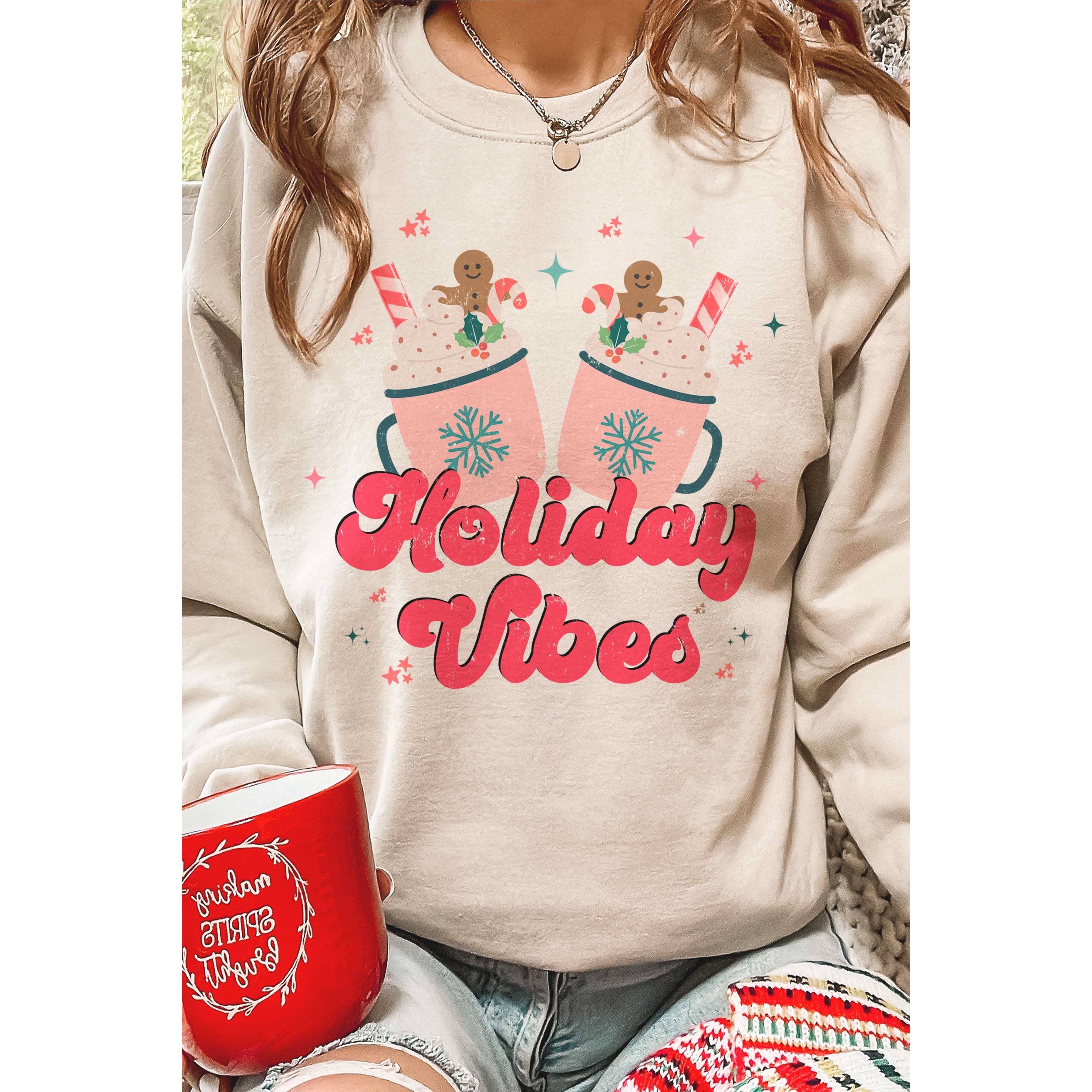 A. BLUSH CO – Camisola gráfica - Mulher por atacado – Camisola Gráfica HOLIDAY VIBES3