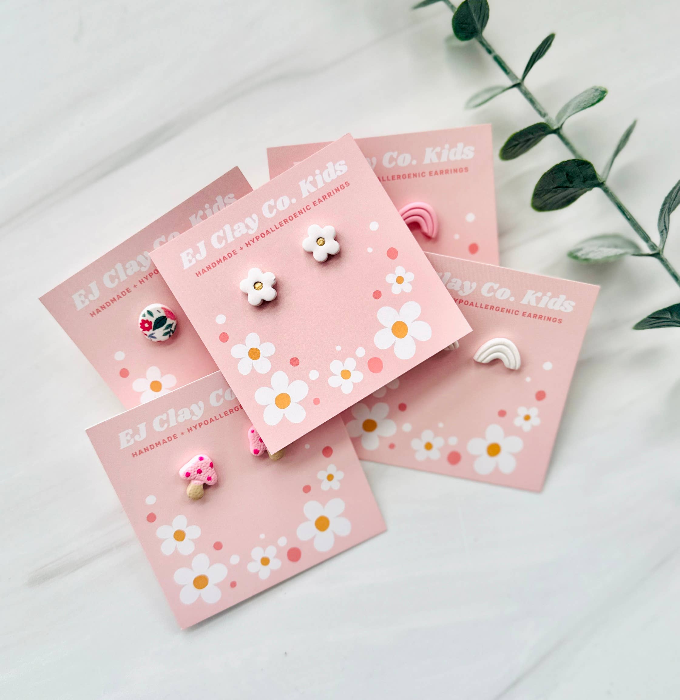 EJ Clay Co - Wholesale Stud/Post Earrings - EJ Clay Kids Collection- White Flowers