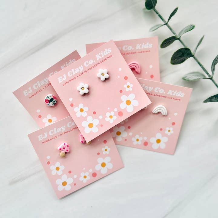EJ Clay Co - Wholesale Stud/Post Earrings - EJ Clay Kids Collection- White Flowers0