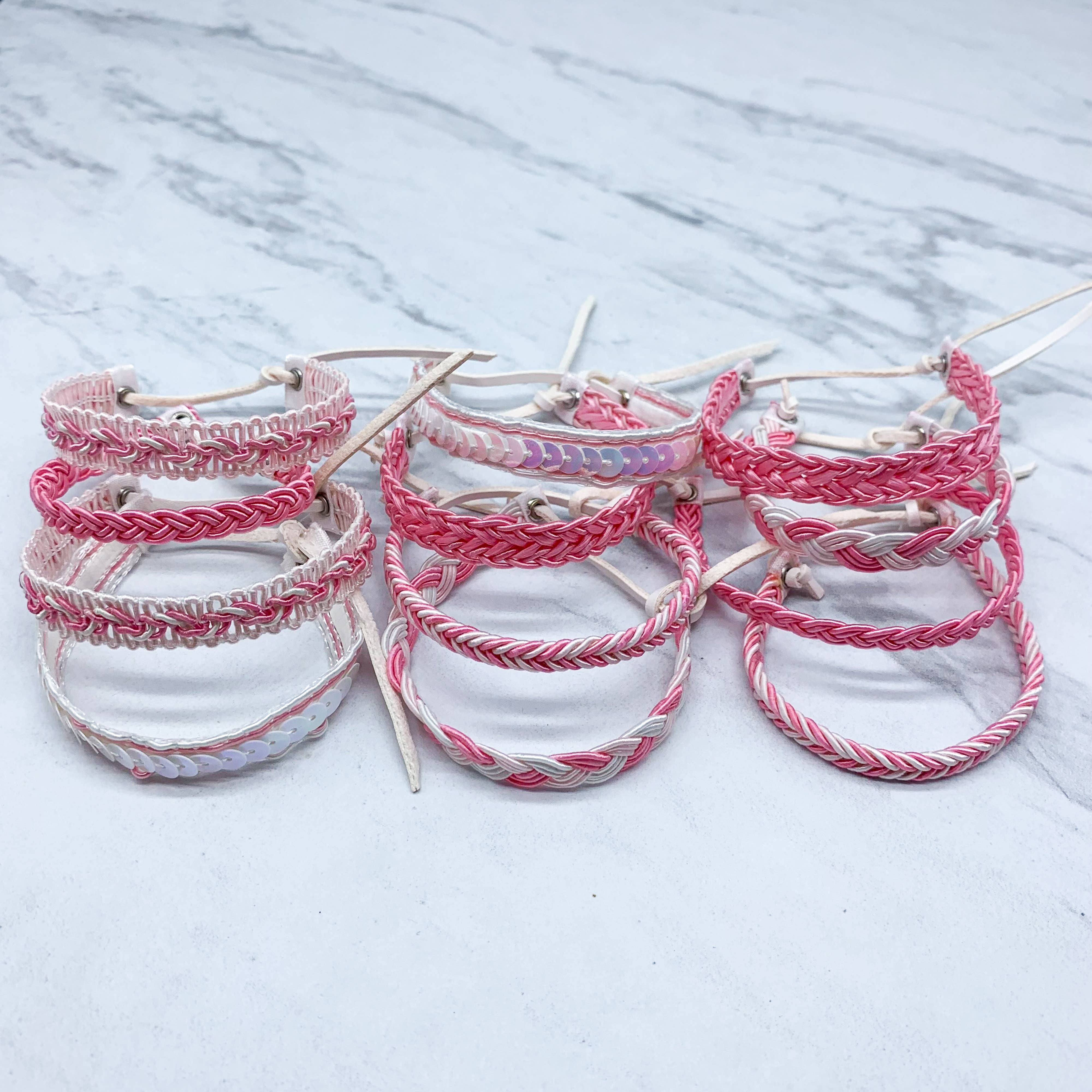 Natalia - Wholesale Jewelry Set - Adjustable Woven Pink Friendship Bracelets for Teen - SET 126