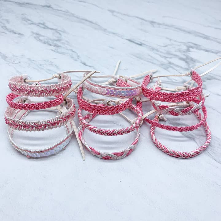 Natalia - Wholesale Jewelry Set - Adjustable Woven Pink Friendship Bracelets for Teen - SET 126
