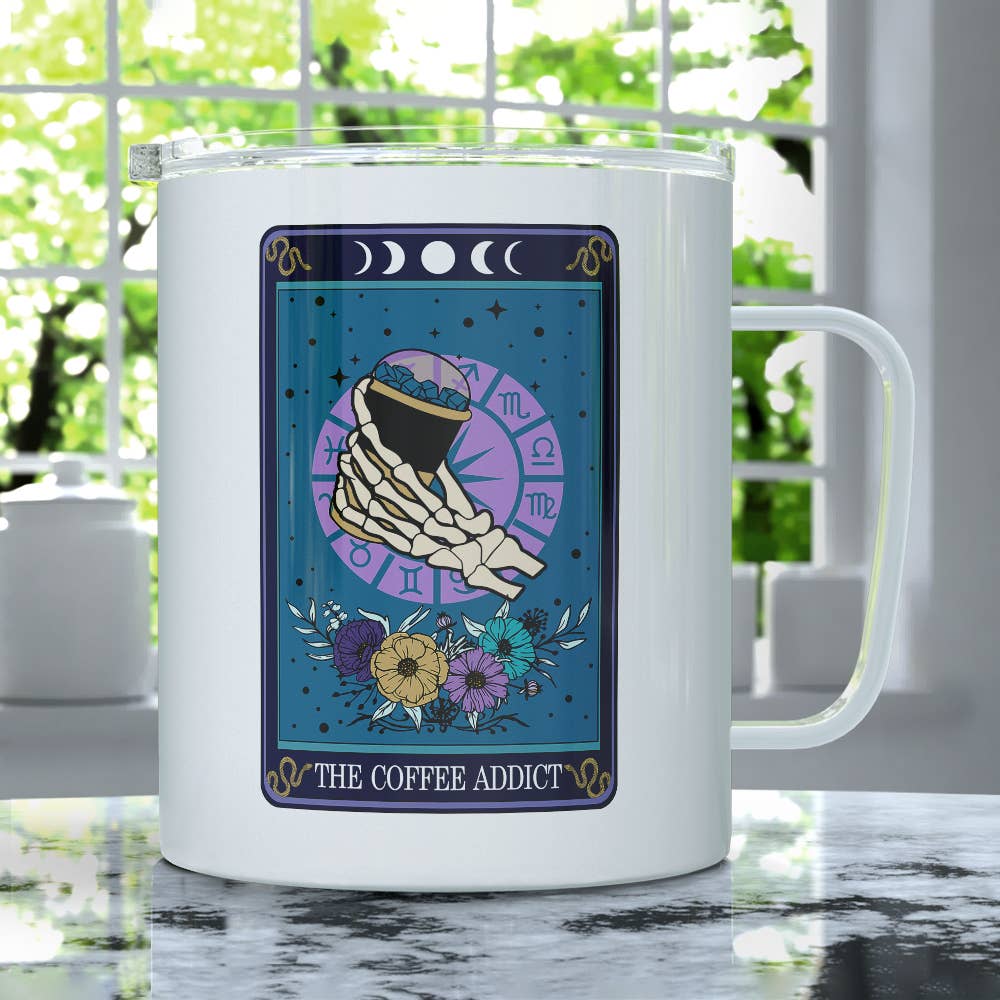 Loftipop - Wholesale Insulated Mug/Tumbler - The Coffee Addict Tarot Card Travel Mug, Occult Mystic Gifts1