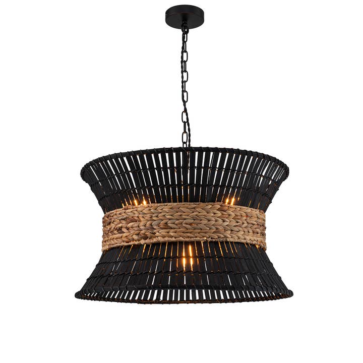 Umber 4-Light Black Rattan Coastal Nautical Chandelier for wholesale on Faire