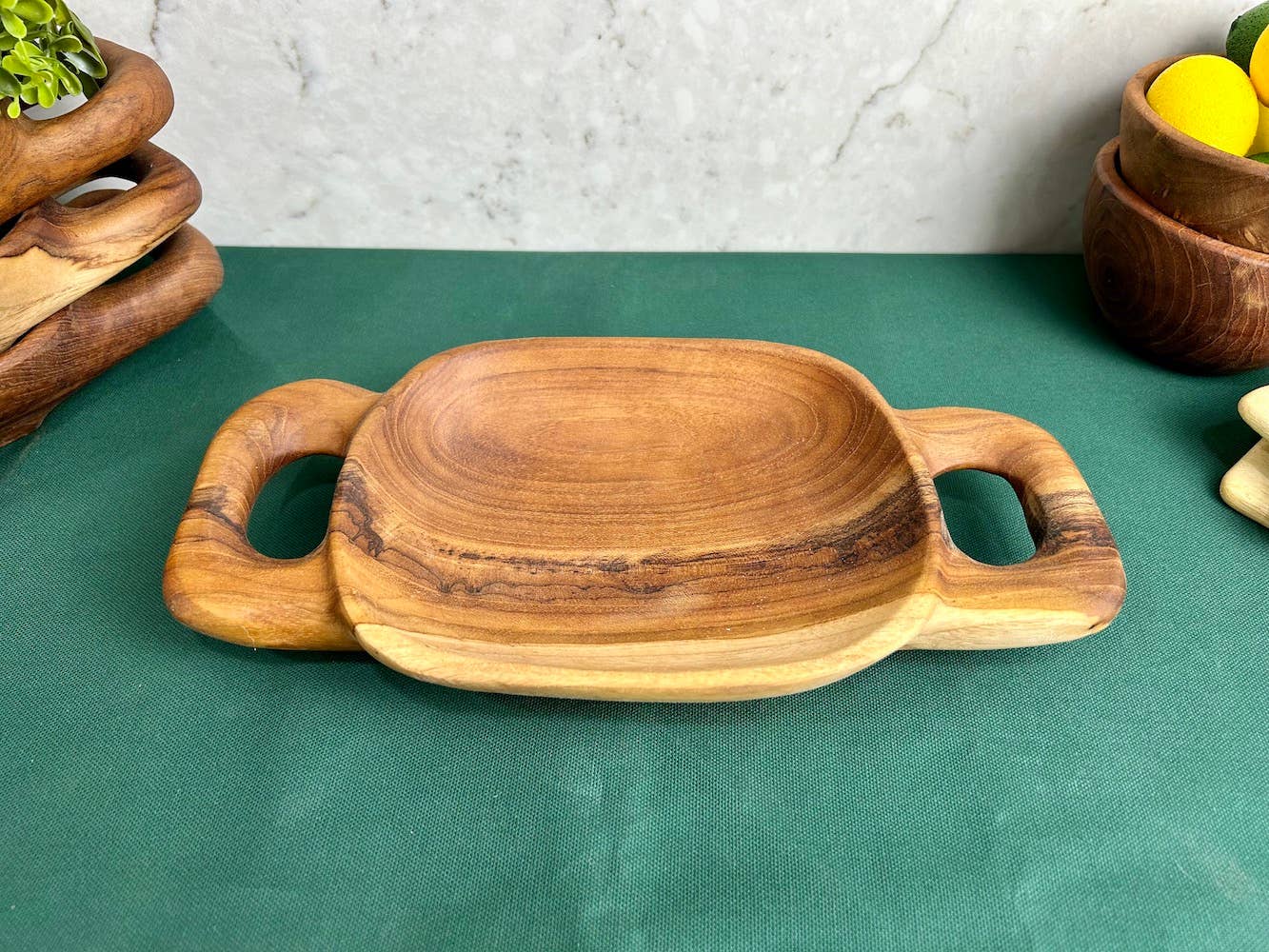 Tuckahoe Hardwoods – Engroshandel Pyntebakke – Rustikt teaktræsfad med håndtag - lille9