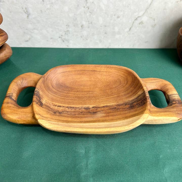 Tuckahoe Hardwoods – Engroshandel Pyntebakke – Rustikt teaktræsfad med håndtag - lille9