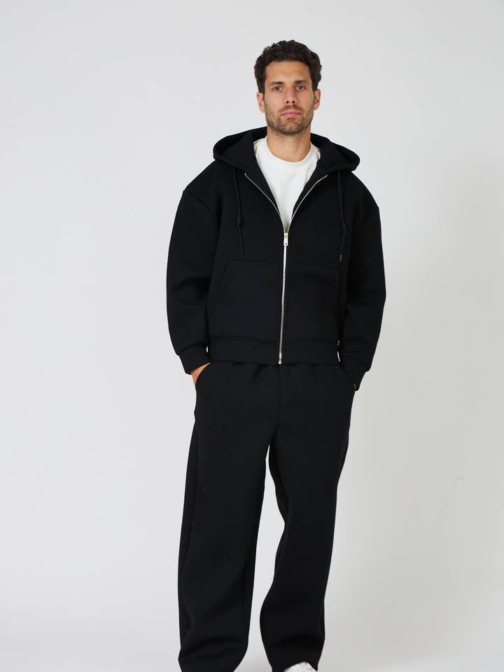 Black Oversized Set in Thick and Sleek Fleece. for wholesale on Faire0