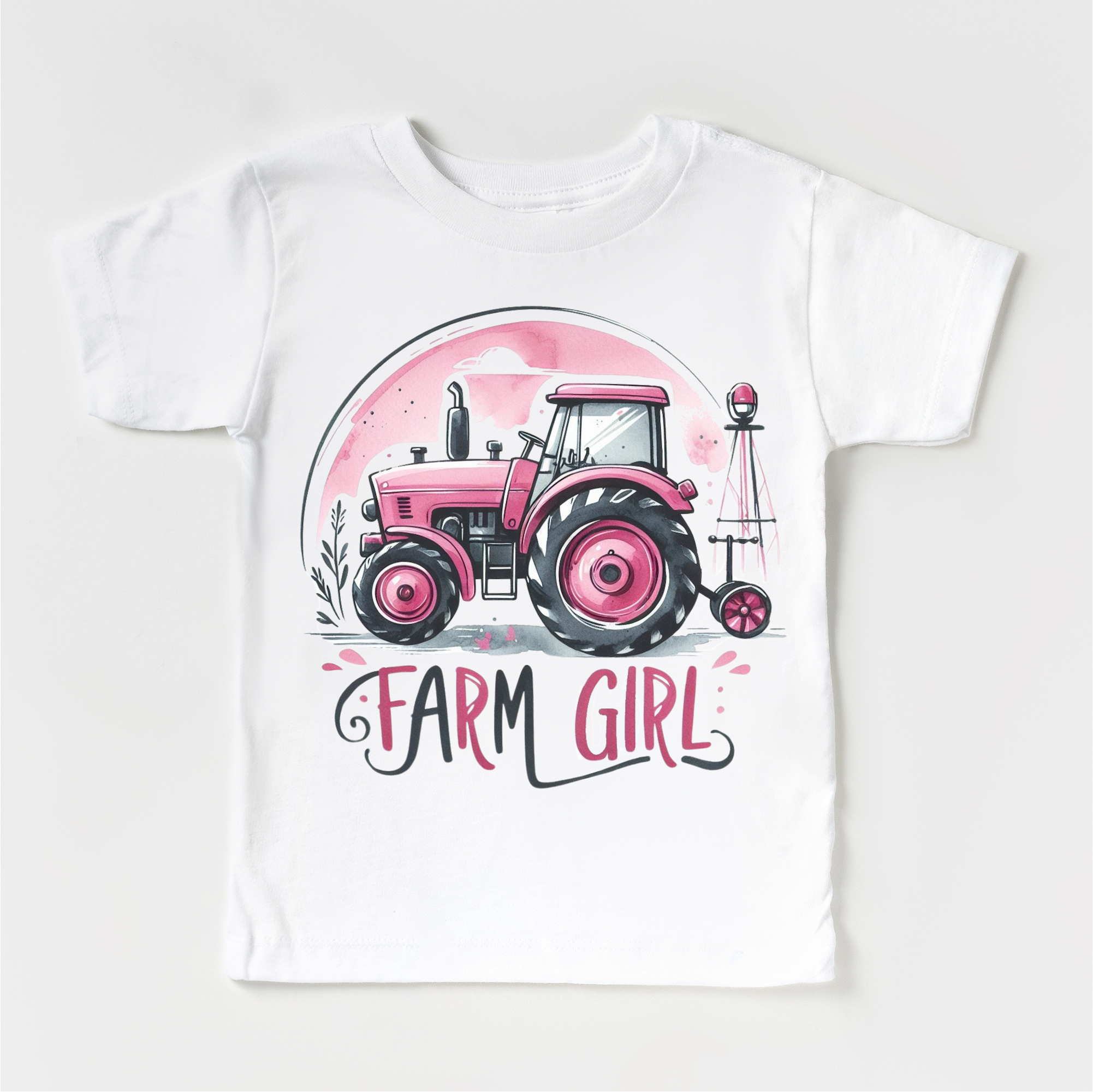 Madi Moosh - Wholesale Screen Printed T-Shirt - Kids - Farm Girl Pink Tractor Shirt - Girls Tractor Shirt3