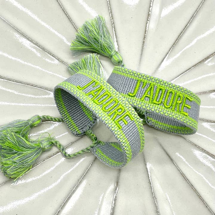 J'ADORE Statement Bracelet woven, embroidered for wholesale by Parsley & Pepper
