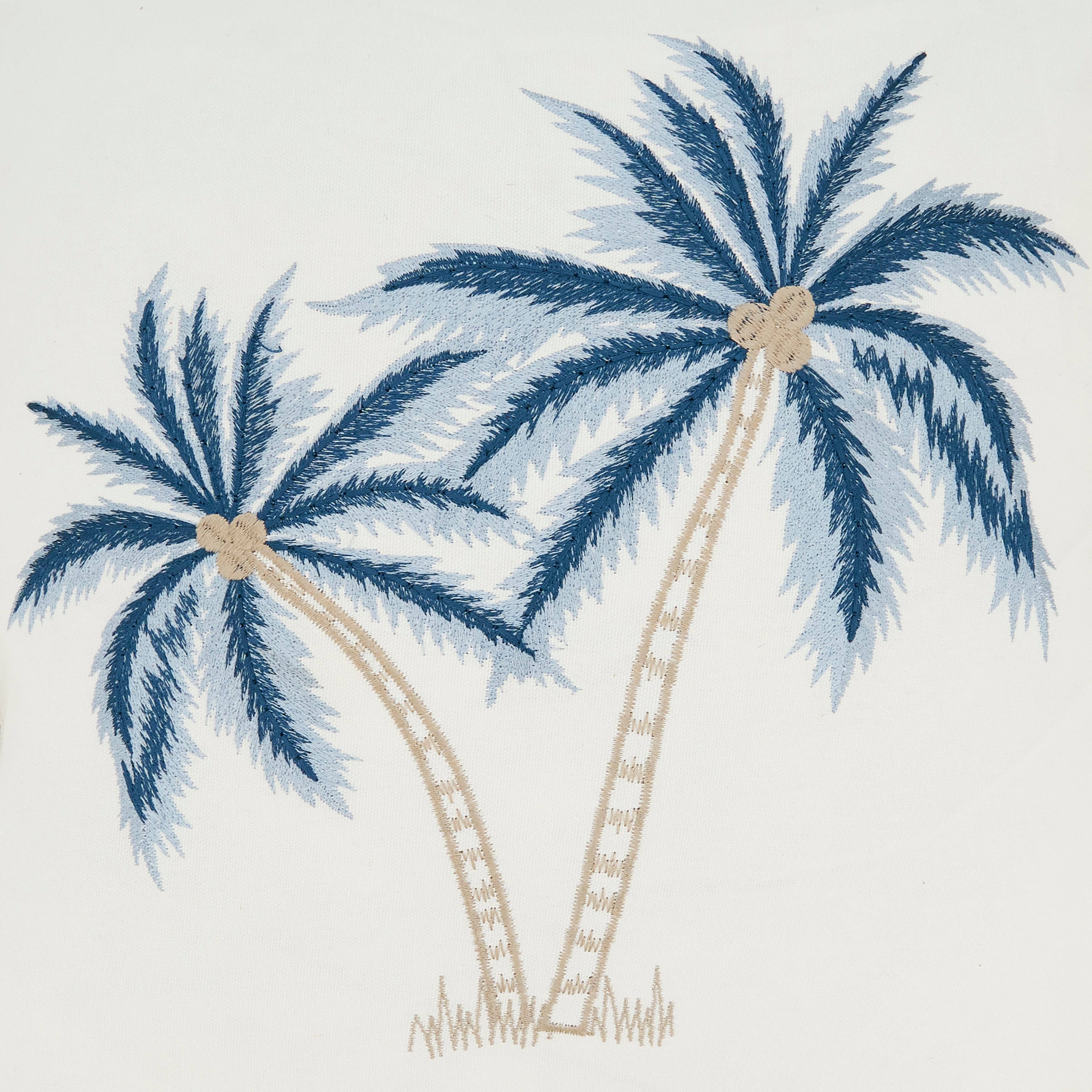 Blue Coastal Embroidered Palm Tree Pillow for wholesale on Faire5