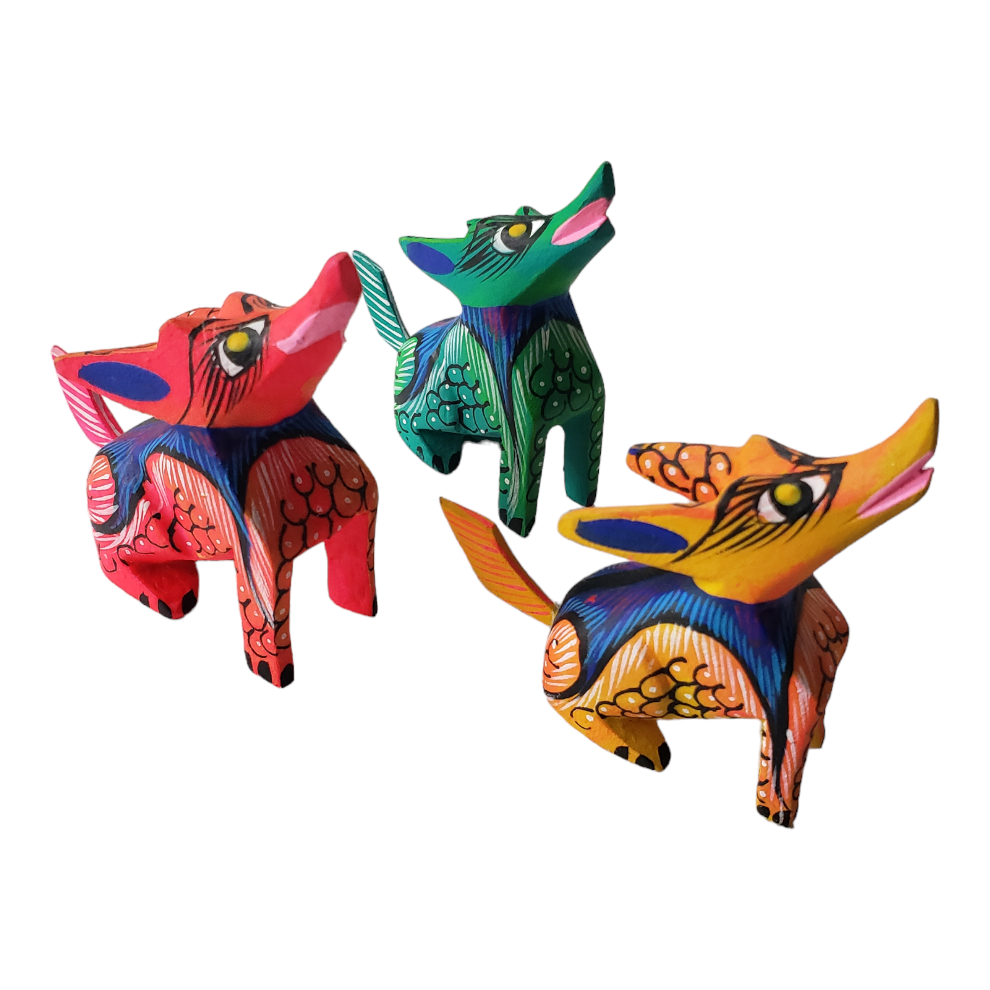 The Little Pueblo - Wholesale Decorative Figurine - Oaxacan Alebrije Coyote Mini Wood Carving Mexican Hand Painted3