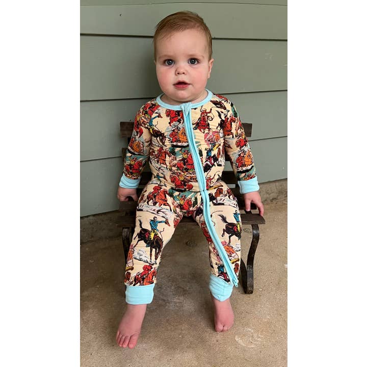 My Hometown Baby - Wholesale Onesie - Kids - Lil' Buckaroo Vintage Western Print Convertible Bamboo Zippy2