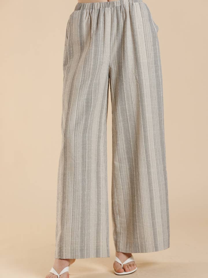 Linneutseende randiga byxor med vida ben för wholesale av A & SHE