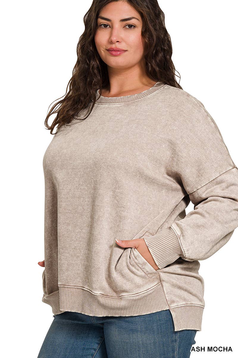 Vanilla Monkey – Sweatshirt - Mulher por atacado – Pulôver Plus Acid Wash Fleece Hi-Low0