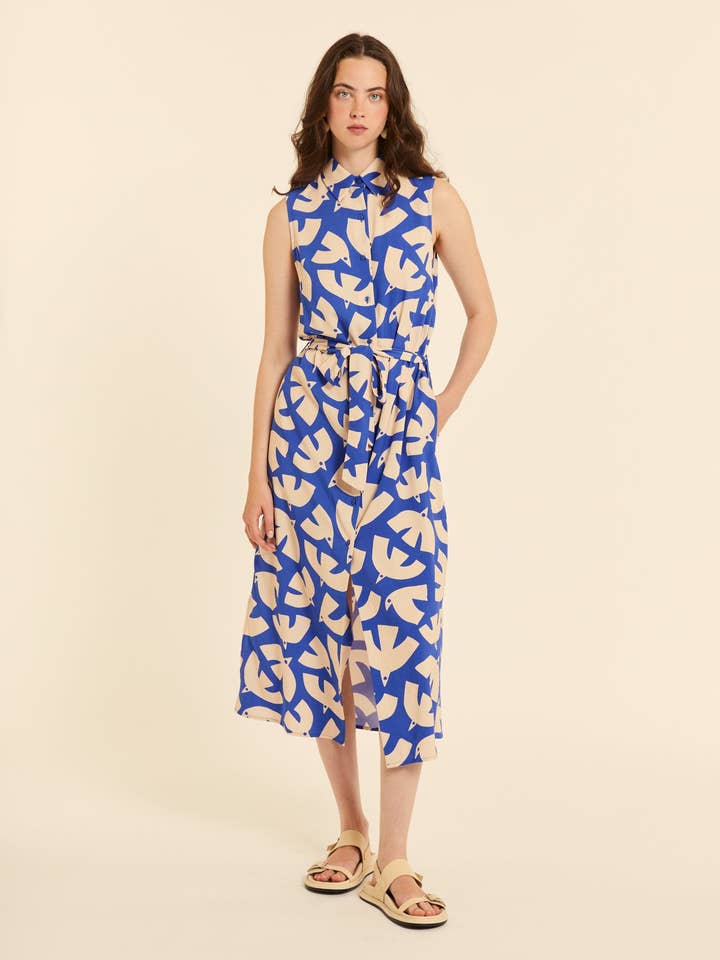 Abgeknöpftes Kleid Blue Birds für den Großhandel von Pepaloves
