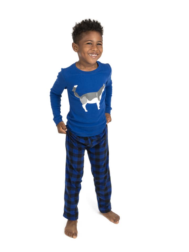 Pigiama husky per bambini con top in cotone e pantaloni in pile per la vendita all'ingrosso da parte di Leveret Pajamas