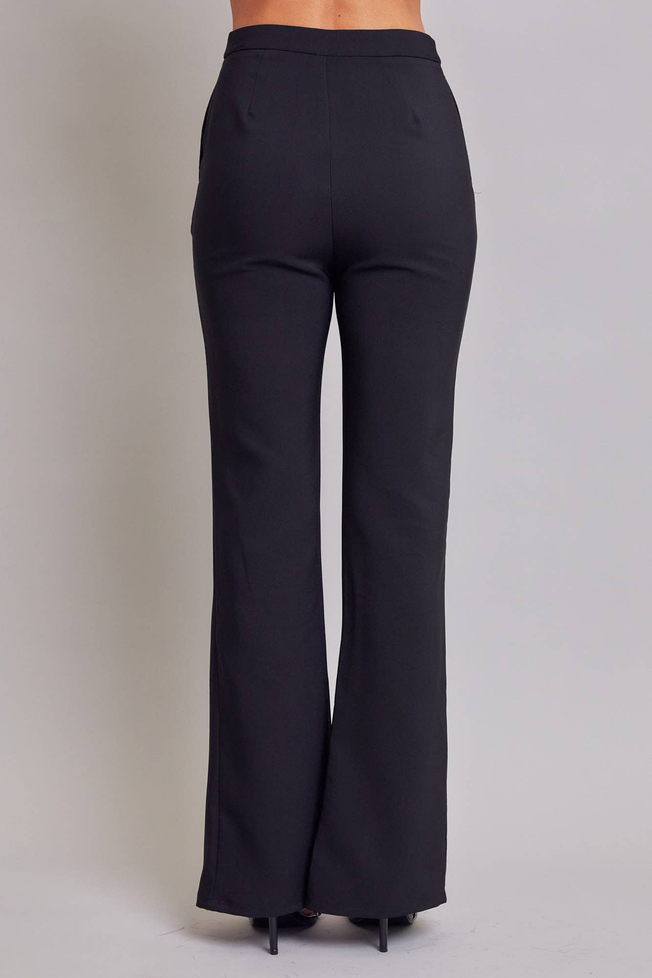 Black Woven Double Breasted Blazer with Ruffle Peplum & Pants Set for wholesale on Faire6