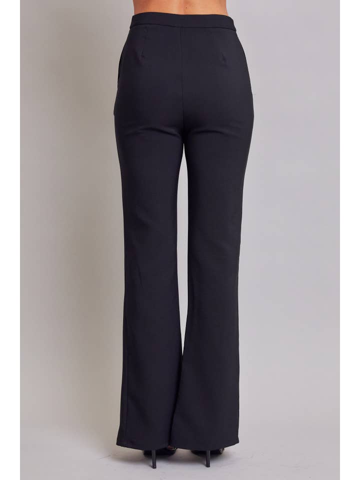 Black Woven Double Breasted Blazer with Ruffle Peplum & Pants Set for wholesale on Faire6