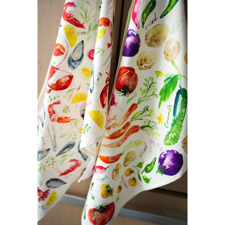 Jean Choe Art & Design - Wholesale Tea Towel - Vegetable Medley Tea Towel. Watercolor Veggie Kitchen Towel.8