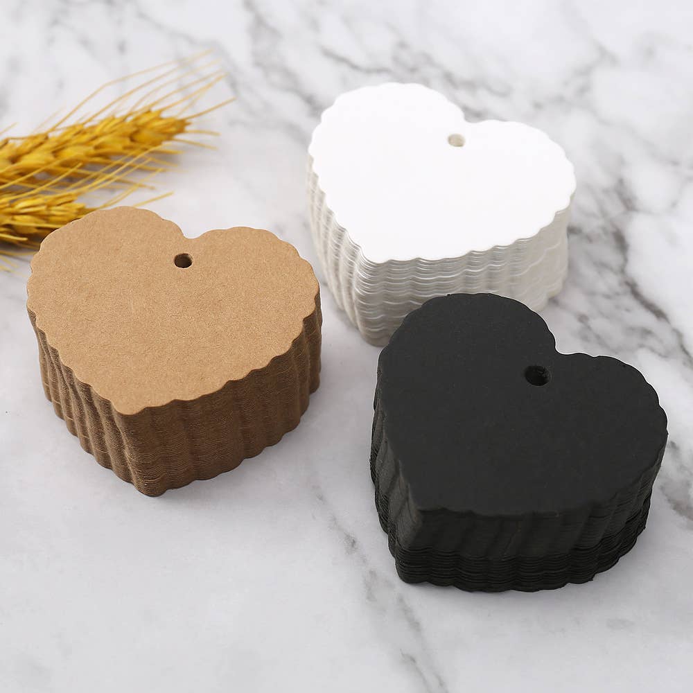 ByHome - Vente Étiquette cadeau - 100 pièces, étiquette cadeau en papier kraft vierge en forme de cœur LOVE 2,4x2"5