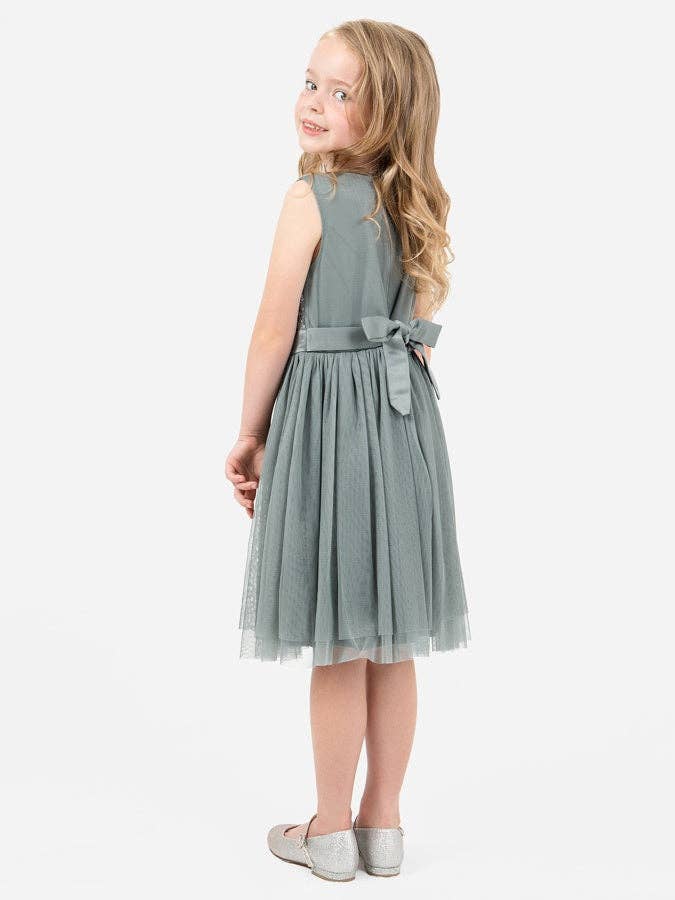 Mini Maya Misty Green Delicate Sequin Midi Dress With Bow for wholesale by Plaza Collection Ltd
