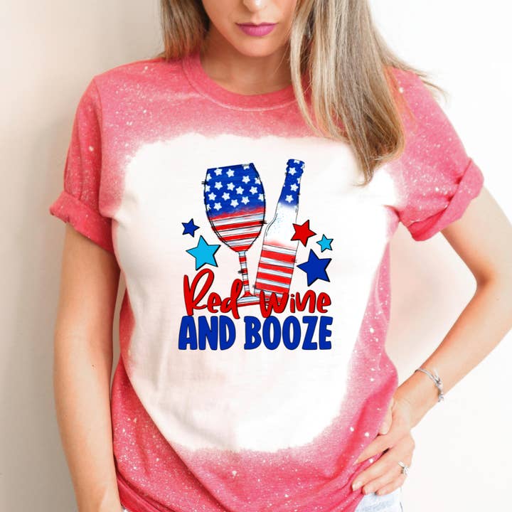 Chemise rouge blanche blanchie du 4 juillet pour la vente par Londas Trendy Tees