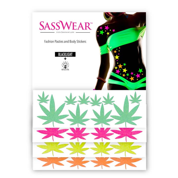 Sasswear - Wholesale Temporary Tattoo - Weed Blacklight Body Stickers-40pk
