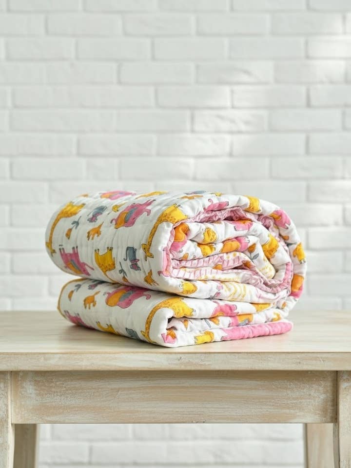 Zoo dobbeltsidet 100% blød bomuld letvægts baby quilt/tæppe for engroshandel hos Akshu & Ameirah