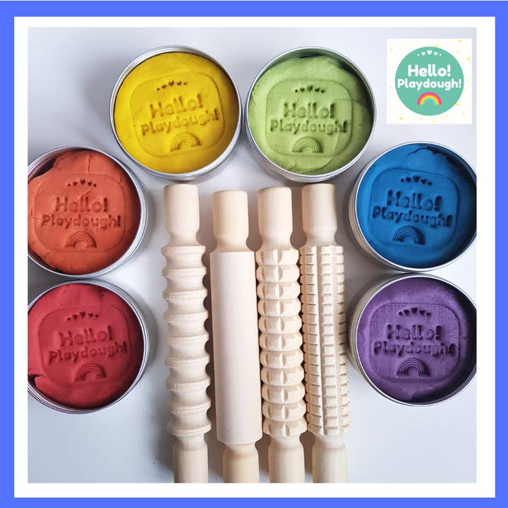 Hello! Playdough! - Wholesale Rolling Pin - Wooden Rolling Pin / Textured Rolling Pins
