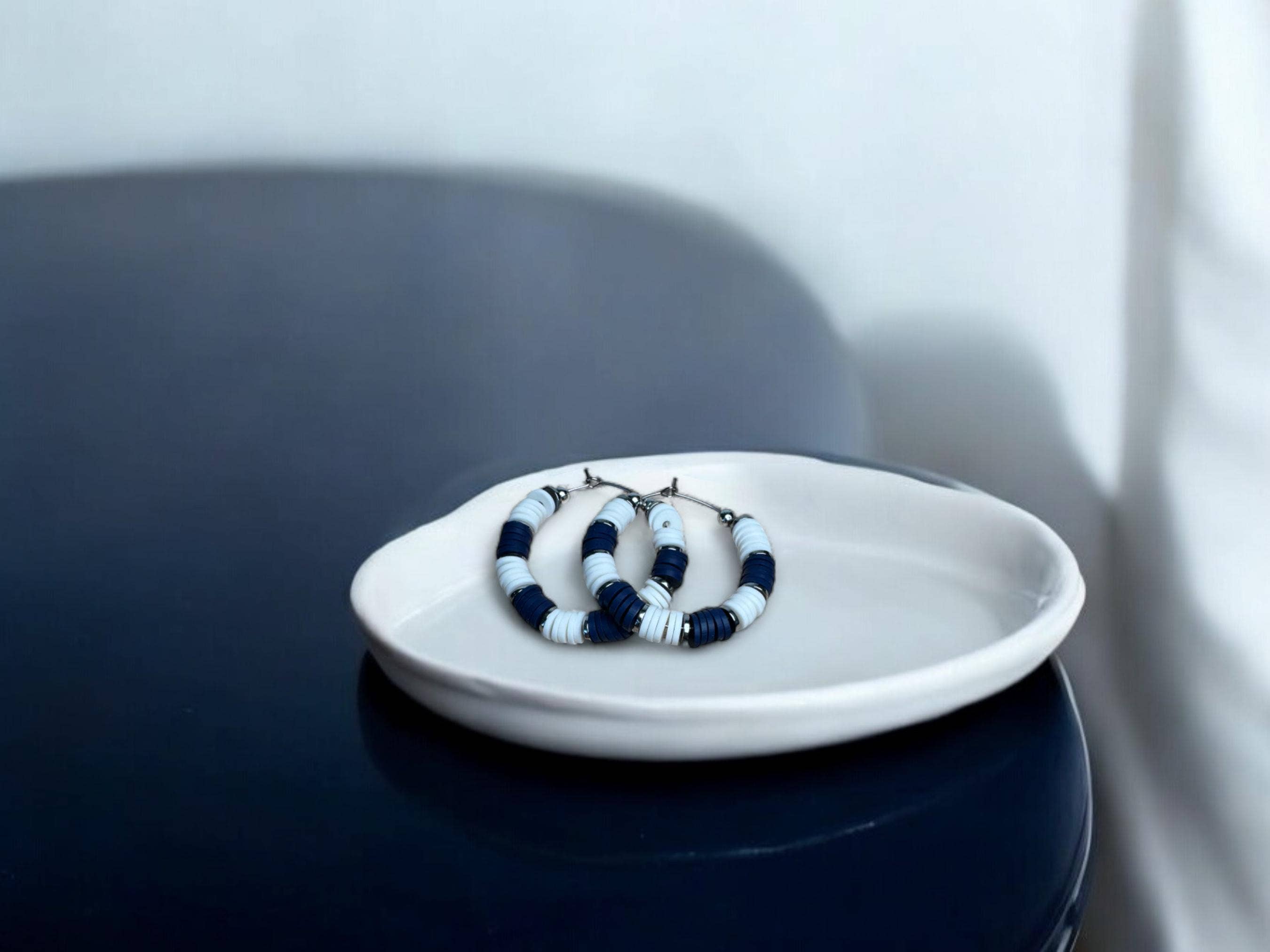 Fish Towne Designs, LLC - Wholesale Hoop Earrings - Navy Blue and White Game Day Hoop Earrings9