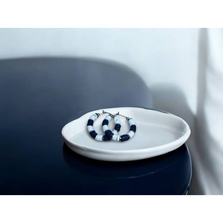 Fish Towne Designs, LLC - Wholesale Hoop Earrings - Navy Blue and White Game Day Hoop Earrings9