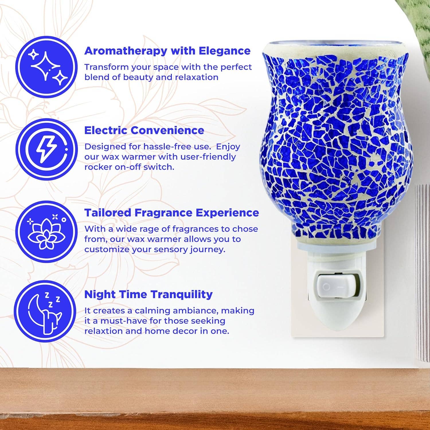 Belle Aroma® - Wholesale Wax Warmer - Plugables® Fragrance Vase - Blue Mosaic Wax Warmer2