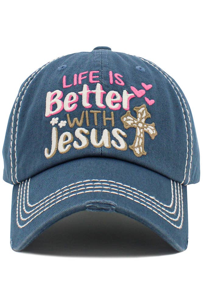 Hana - Wholesale Honkbalpet - Dames - HET LEVEN IS BETER MET JESUS Washed Vintage balpet1